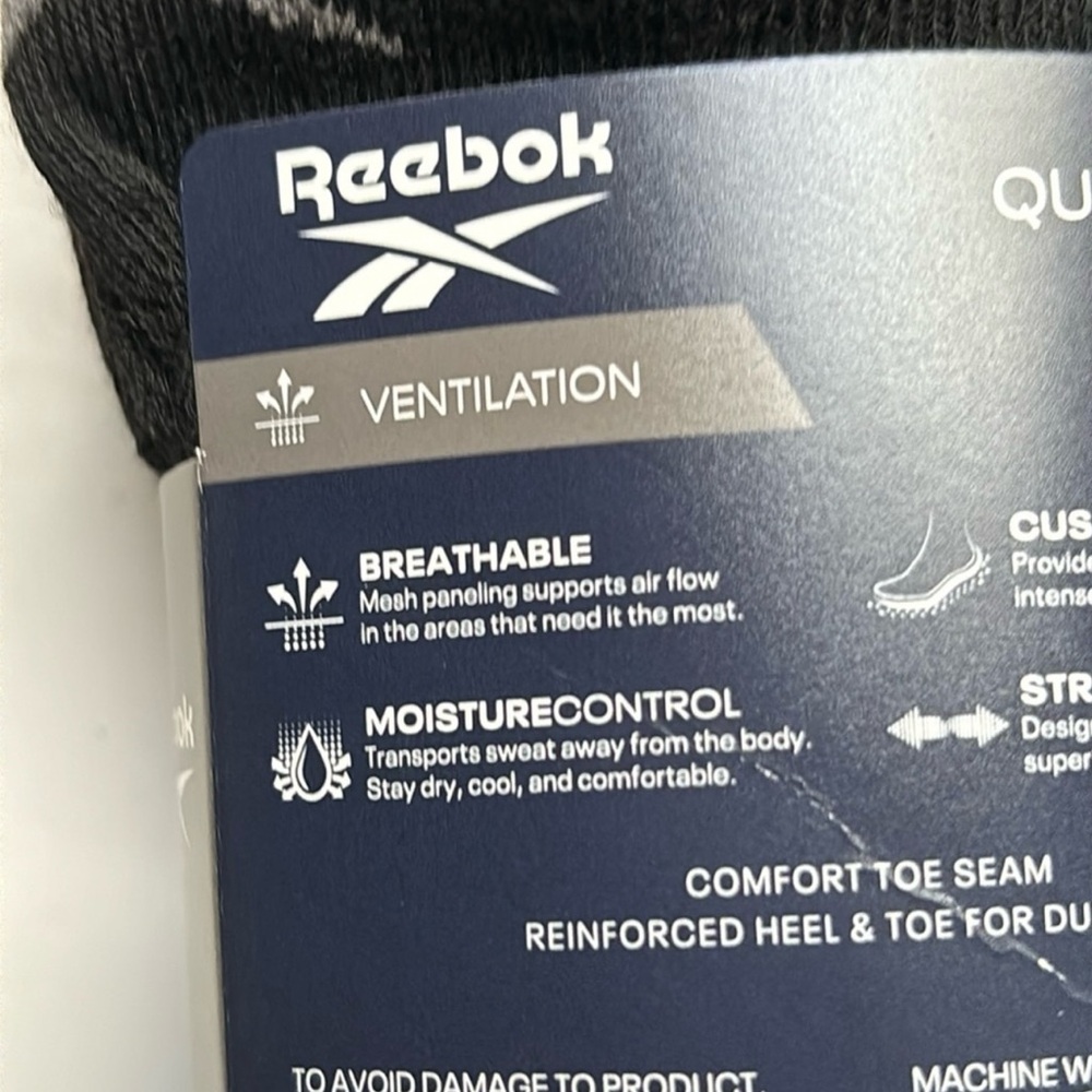 New Reebok Socks Women’s 6 Pair Black Quarter Cut Socks Casual Activewear - Picture 8 of 12